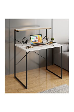 Raflı Çalışma Masası 60x90 Ofis Masası Ders Masası Çok Amaçlı Çalışma Masası Beyaz 1309