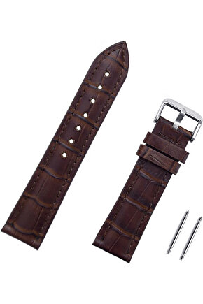 Koyu Kahverengi Kroko hakiki Dana Derisi Saat Kordonu Kayış 22 Mm