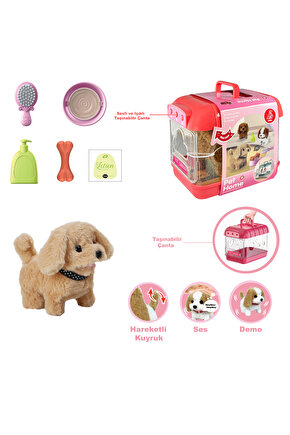 Hareketli Köpek ve Işıklı Sesli Şeffaf Kafes Seti