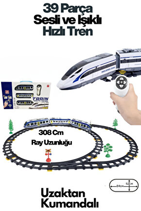Oyuncak Uzaktan Kumandalı 39 Parça Sesli ve Işıklı 308 Cm Ray Uzunluğunda Hızlı Tren Seti
