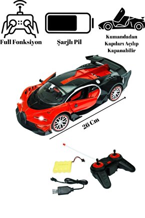 Oyuncak Uzaktan Kumandalı Şarjlı Işıklı Yarış Arabası Kapıları Açılıp Kapanabilen 1:14 26 cm