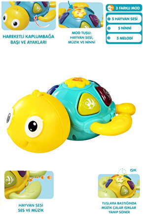 Oyuncak Işıklı ve Sesli 5 Farklı Hayvan Sesi Melodi ve Ninni Çalan Eğitici Kaplumbağa Bebek Piyanosu