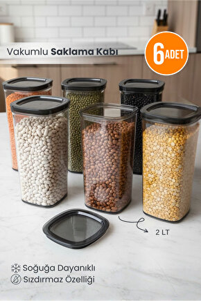 6lı Clario Sızdırmaz Saklama Kabı Vakumlu Erzak Kabı 2L