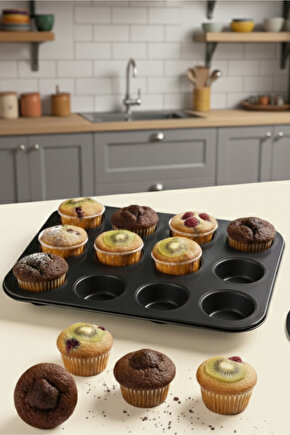 12li Muffin Cupcake Pişirme Kalıbı Yapışmaz Çok Amaçlı Fırın Kalıbı