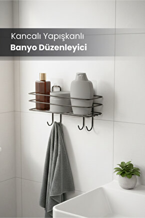 Kendinden Yapışkanlı Asılabilir Kancalı Banyo ve Mutfak Düzenleyici Organizer - Siyah