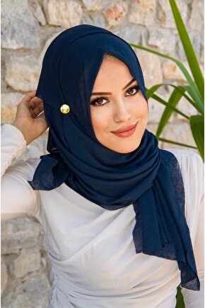 Lacivert Düğmeli Double Şal