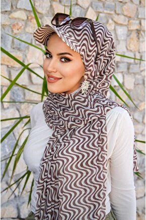 Kahve Helezon Desen Kepli Bandana Şapka Şal