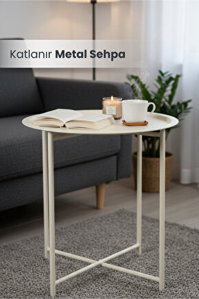 Katlanır Tepsili Metal Sehpa Çok Amaçlı Çıkarılabilir Tepsili Sehpa