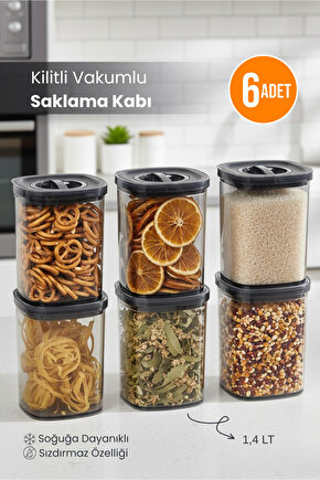 6lı Locko Kilitli Sızdırmaz Saklama Kabı Vakumlu Erzak Kabı 1,4 L