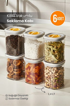 6lı Locko Kilitli Sızdırmaz Saklama Kabı Vakumlu Erzak Kabı 1,4 L