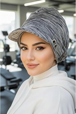 Kot Mavi Melanj Metal Detaylı Tesettür Şapka Bone