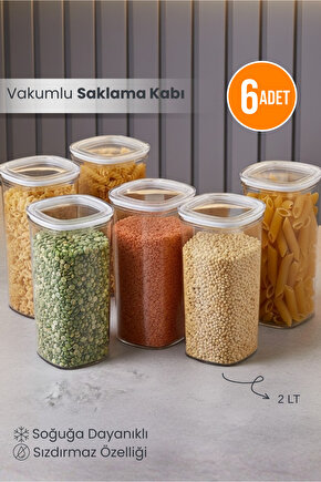 6lı Clario Sızdırmaz Saklama Kabı Vakumlu Erzak Kabı 2L