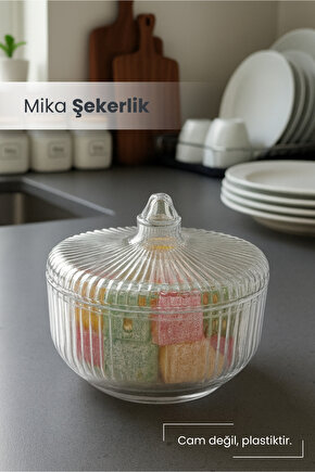 Mika Şekerlik Kapaklı Lokumluk Şeffaf Plastik Şekerlik Sunum Kabı