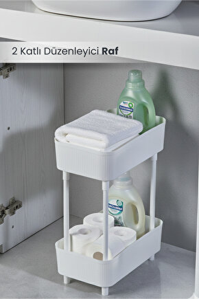 Düzenleyici 2 Katlı Beyaz Raf -Dolap İçi & Tezgah Üstü Banyo Deterjanlık Mutfak Evye Altı Organizer