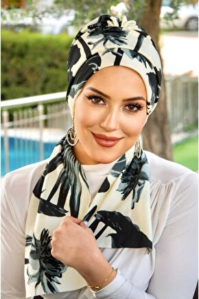 Füme Yaprak Desenli Atkılı Bone