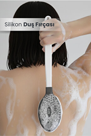 Silikon Çift Taraflı Duş Ve Masaj Fırçası - Saplı Vücut Temizlenme Fırçası