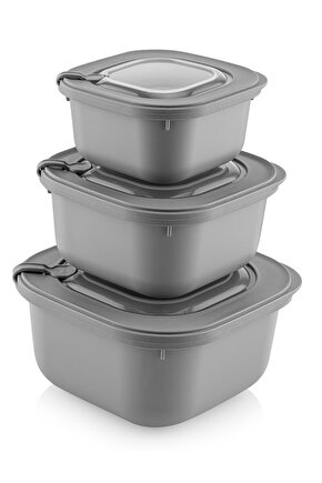 3lü Mikrodalga Ve Difrize Uygun Vip Kapaklı Zarif Özel Saklama Kabı Seti Antrasit