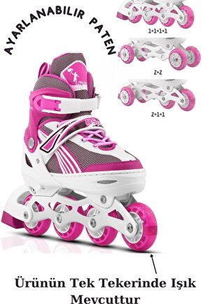 Pembe Işıklı Ayarlanabilir Silikon Teker Metal Gövde Alıştırma Pateni Profesyonel Çocuk-yetişkin