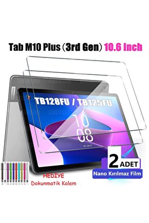 2 ADET Lenovo Tab M10 Plus (3. Gen) TB128FU 10.6 Ekran Koruyucu Şeffaf Cam Nano HD Esnek Kırılmaz