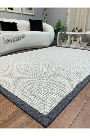 Macro Kumaş Bordür Beyaz Bukle Gri Bordür Halı Salon Koridor Mutfak Halısı Kilim S259