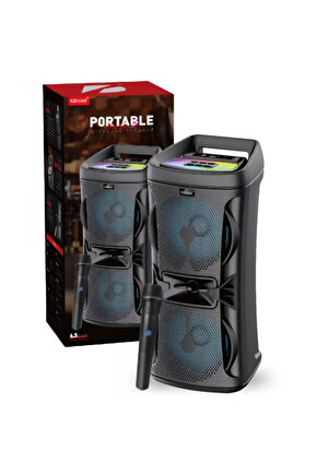 BÜYÜK BOY KABLOSUZ MİKROFONLU ŞARJLI HOPARLÖR LED IŞIKLI TAŞINABİLİR BLUETOOTH SPEAKER