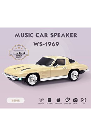 CHEVROLET NOSTALJİK ARABA BLUETOOTH SPEAKER ŞARJLI LED IŞIKLI KABLOSUZ HOPARLÖR FM SD KART USB