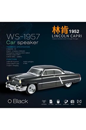 1952 LİNCOLN CAPRİ ŞARJLI BLUETOOTH SPEAKER KABLOSUZ LED IŞIKLI HOPARLÖR FM RADYO SD KART USB