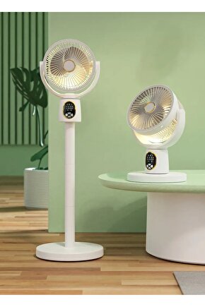 ŞARJLI MASAÜSTÜ VE AYAKLI UZAYABİLİR FAN 4 KADEME LED IŞIKLI SERİNLETİCİ VANTİLATÖR EV OFİS KAMP