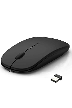 ŞARJLI MOUSE 2.4GHZ USB WİRELESS VE BLUETOOTH LU SESSİZ MAT SİYAH