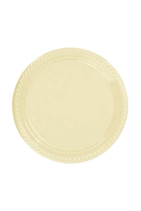 Krem Renk Plastik Tabak Çap 22 cm 25 Adet 1 Paket