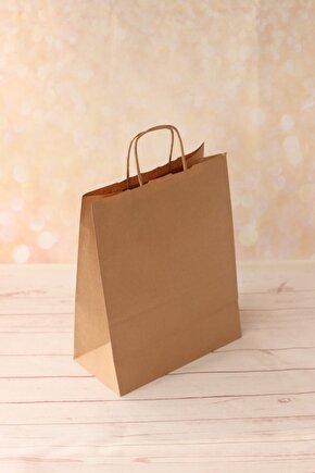 Büküm Saplı Kraft Çanta 25x12x30cm Kraft Poşet 5li