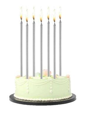 Mum Uzun Mum Gümüş Pasta Mumu 20 cm 6 Lı Gms Mum 6