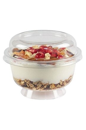 Plastik Kristal Tatlı Kabı Ayaklı 180cc - Kapaklı 25 Adet Kullan At