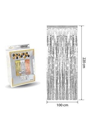 Metalize Arka Fon Kapı Perdesi Gümüş