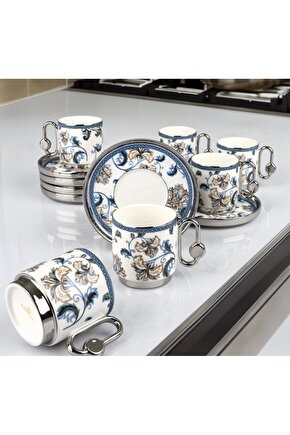 Yeni Tasarım Gümüş Detaylı Vintage Kahve Fincan Takımı Rsy-242