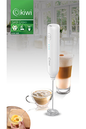Kcw-1223 Pratik Şarjlı Süt ve Kahve Köpürtücü Beyaz