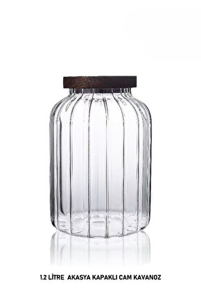 1.2 Litre Akasya Kapaklı Cam Kavanoz – Cam Saklama Kabı, Baharat, Kahve, Bakliyat Kavanozu