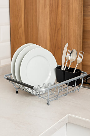 Bulaşıklık Kurutmalık – Kompakt Tasarım, Çatal-Bıçak Bölmeli, Dayanıklı Metal Gövde, 37.5x28x12 cm