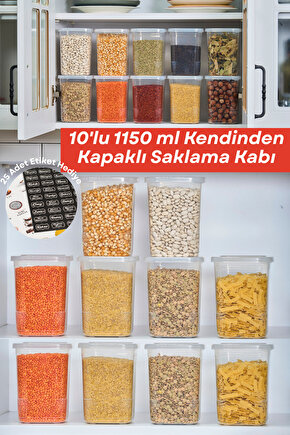 10 Adet 20 Parça Etiketli Kendinden Kapaklı Erzak Dondurucu Baharat Saklama Kabı Seti 1,15 Litre