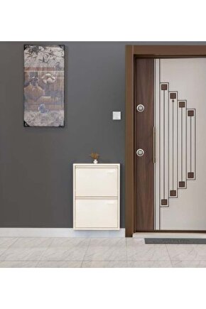 2’li Metal Ayakkabılık (Krem) | Modern Tasarım ve Geniş İç Hacim