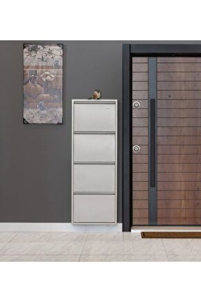 4’lü Metal Ayakkabılık (Gri) | Kolay Kurulum, Dayanıklı Yapı