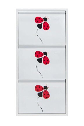 3’lü Metal Ayakkabılık (Beyaz-Uğur Böceği) | Kolay Kurulum, Dayanıklı Yapı