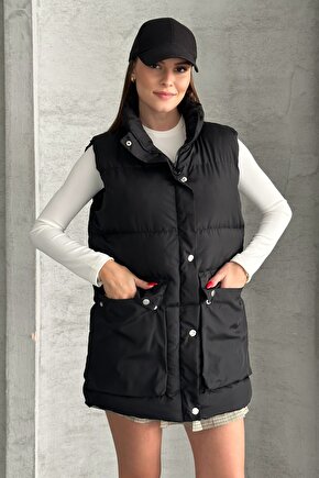 Kadın Şişme Yelek - Cepli Fermuarlı Günlük Şişme Yelek