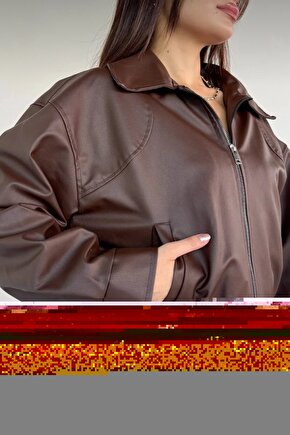 Yakalı Suni Deri Bomber Ceket