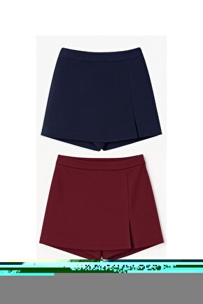 2li Yırtmaçlı Mini Şort Etek
