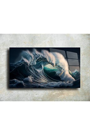 Dalgalı Deniz Temalı Cam Tablo Duvar Dekoru