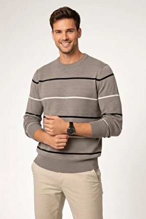 Erkek Bisiklet Yaka Cizgili Triko Kazak yumuşak dokulu Pamuklu ince Dokuma, uzun kollu Rahat Regular