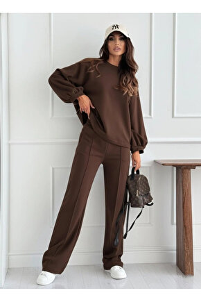 Kadın Uzun Kollu Geniş Kesim Modal Bluz Ve Pantolon Ikili Takım