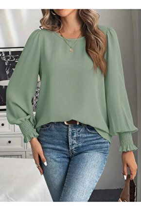 EQURİ Kadın Uzun Kollu Yuvarlak Yaka Aerobin Bluz