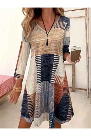 Kadın Uzun Kollu V Yaka Süprem Mini Elbise